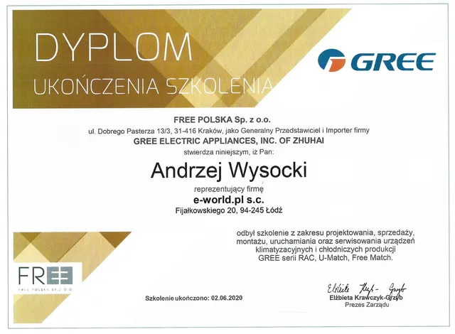 Skan: Gree - dyplom ukończenia szkolenia